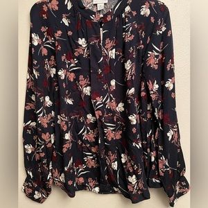 Liz Claiborne floral navy blue blouse size Medium